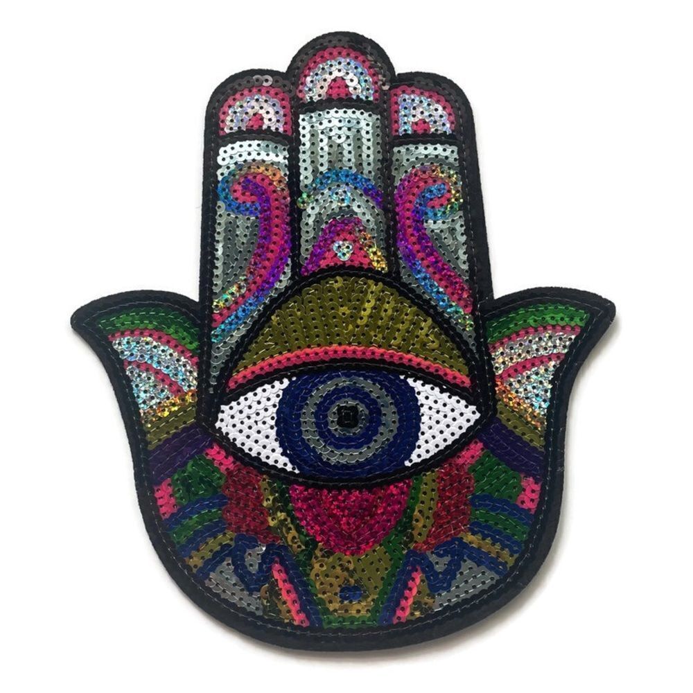 Large Turkish Eye Rainbow Hamsa Sequins Patch
